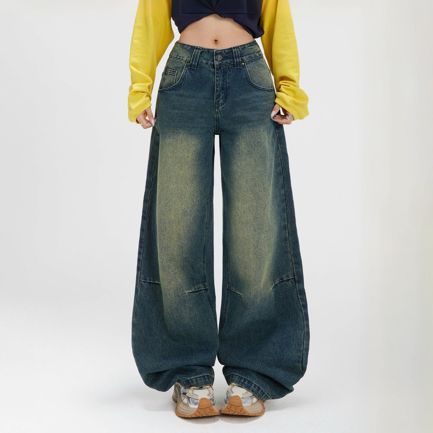 Authentic Pre-Loved Yellow-Tinted Baggy Wide-Leg Jeans