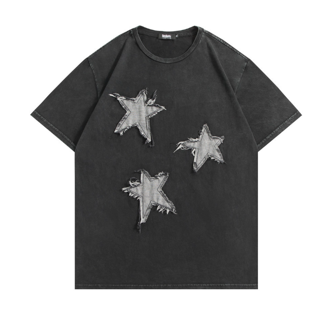 Authentic Pre-Loved Washed Black Distressed Star Applique T-Shirt