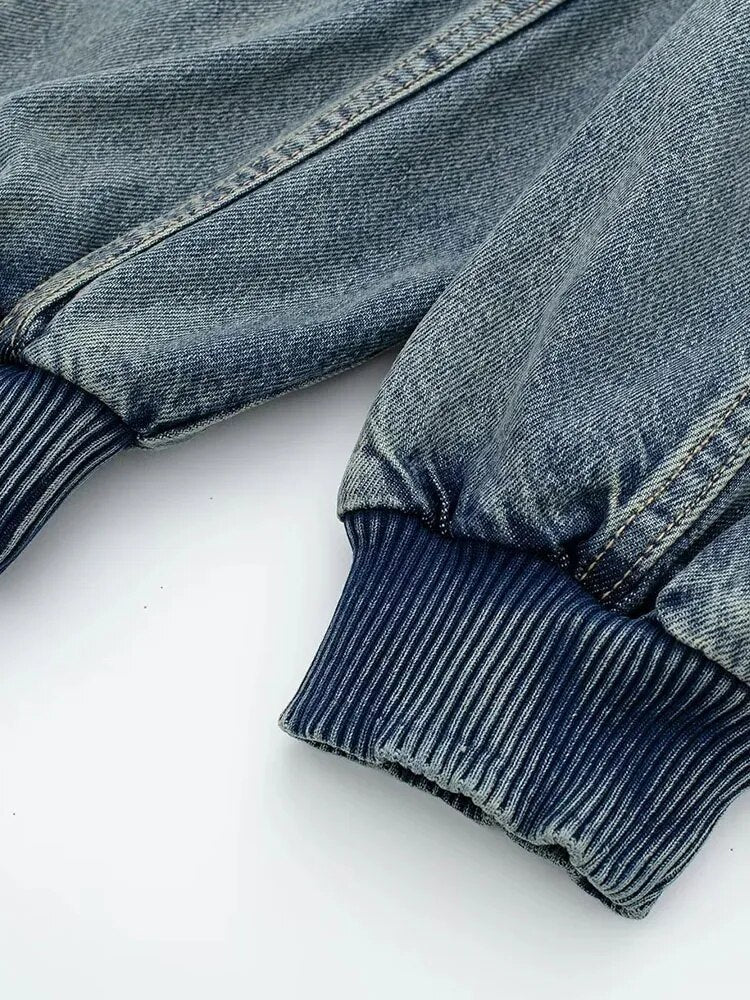 Authentic Pre-Loved Faded Denim Bomber Jacket