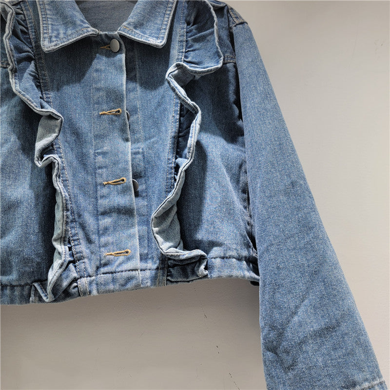 Authentic Pre-Loved Ruffled Blue Denim Jacket