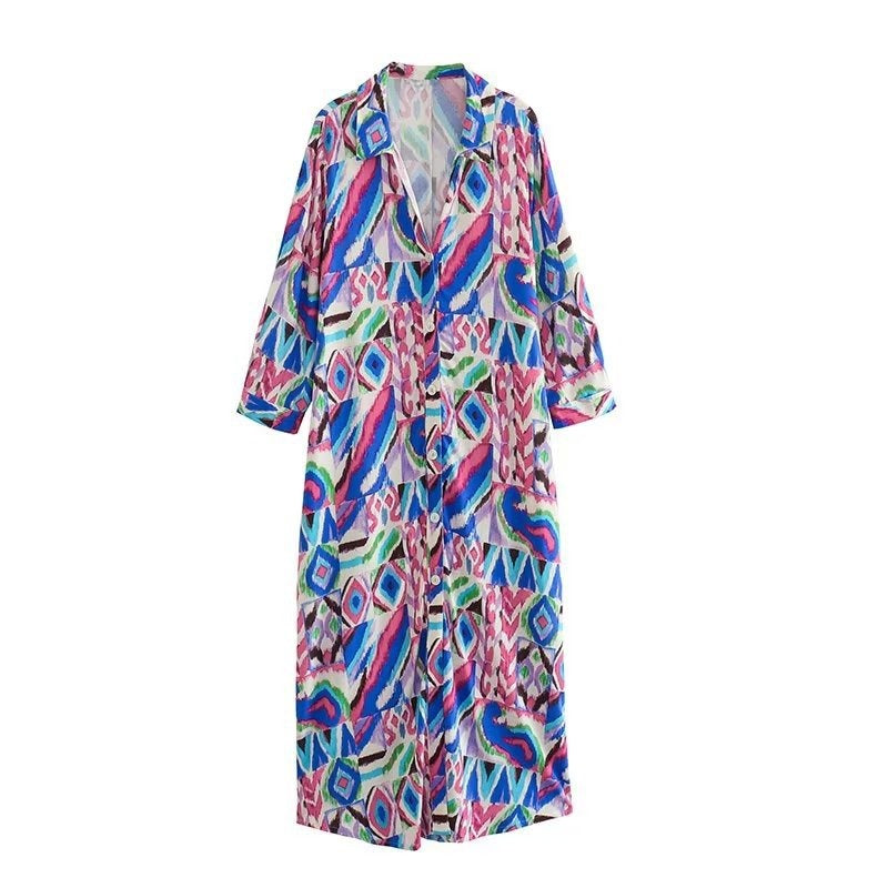 Pre-Loved Colorful Geometric Print Shirt Dress